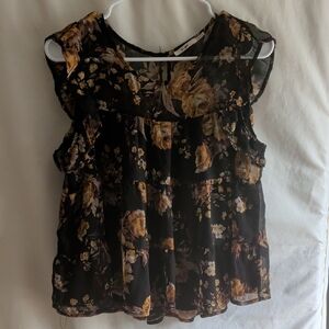 mi ami Floral Ruffle Blouse - Black and Brown